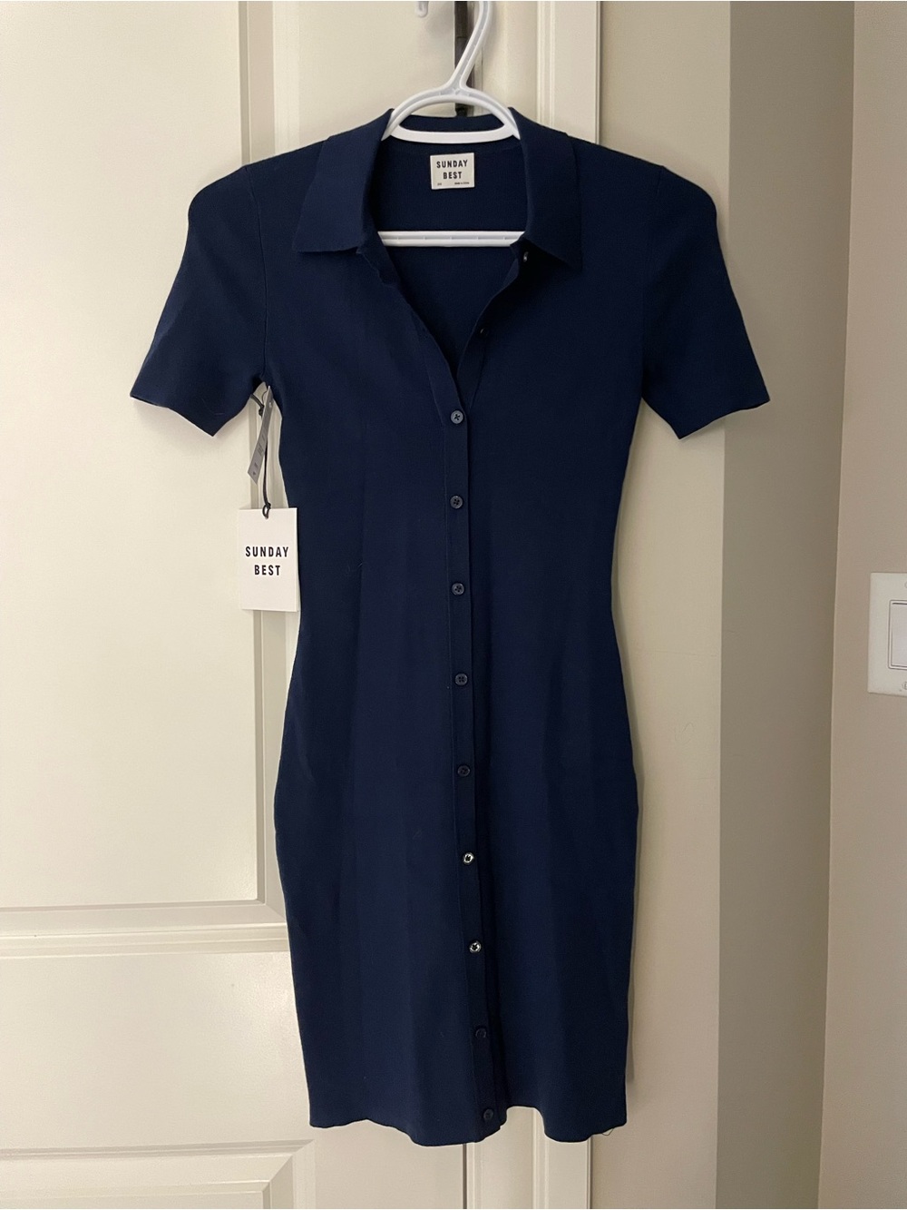 Aritzia Ralph Dress (Cece dress) Sunday Best Navy Button-Front Shirt Dress NWT